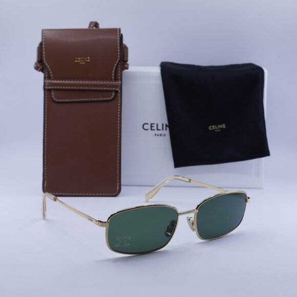 Celine CL40285U RHINESTONE TRIOMPHE 30N Rectangle Sunglasses - Gold/Green - Picture 5 of 11